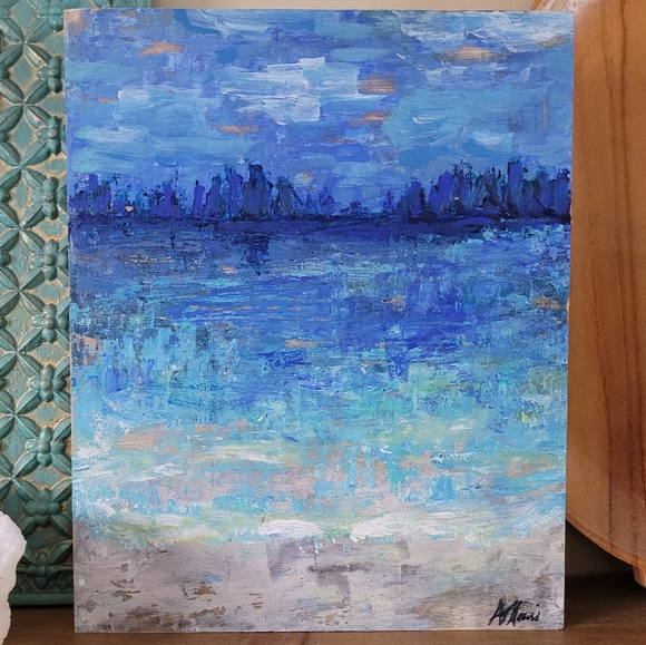 Acrylic Painting on Wood Beach Water Landscape Nautical - Picture 2 of 4